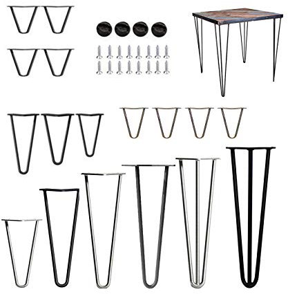 4x Haarnadel Tischbeine Möbelfüße Tischgestell Hairpin Leg 14 Zoll(36cm) Länge 2 Streben 10mm Dicke Schwarz Haarnadelbeine DIY inkl. Anti-Rutsch-Bodenschoner + Schrauben