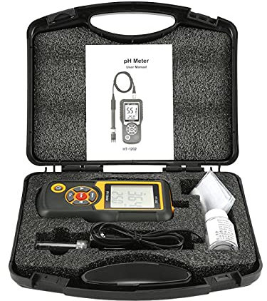 Digitales PH-Messgerät HT-1202 0,05 pH Hochpräziser Wasserqualitätstester, PH mV-Testertemperaturmesser 0~14 PH mit schwarzem Gehäuse für Wasserquellen, Schulen, Labors, Apotheken
