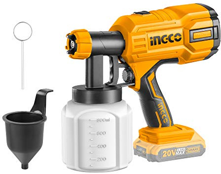 INGCO Pistola per verniciatura agli ioni di litio senza fili,Pistola elettrica per pareti, soffitti e recinzioni 800 ml 40DIN-s 20 V (senza batteria e caricabatterie) CSGLI2001