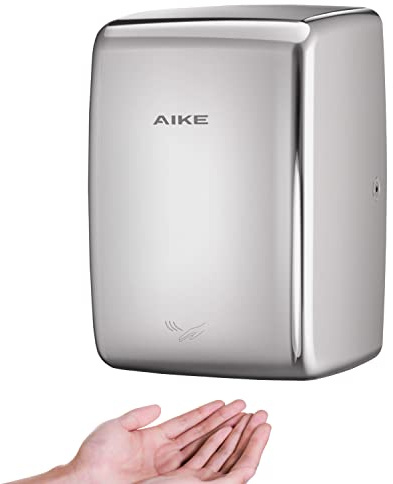 AIKE Asciugamani Elettrico Compatto Tipo Jet, Compatibile con Cablaggio Fisso, Asciugamani Elettrico in Acciaio Inossidabile 1350W 220V Modello AK2803D