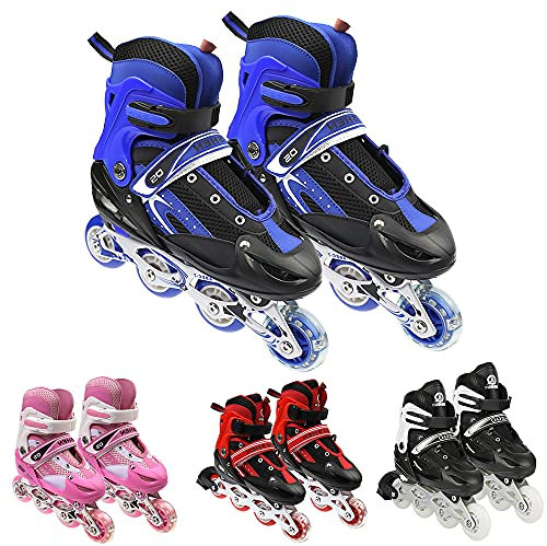 Supfine Inlineskates für Kinder – Bequeme Inline-Skates mit leuchtenden Rädern, Größe verstellbar – S/M 31-38 – Rollschuhe für Mädchen und Jungen (Blau, M:35-38)