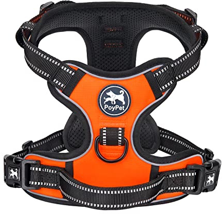 PoyPet No Pull hundsele, reflekterande västsele med 2 koppfästen och enkelt kontrollhandtag för små medelstora hundar (orange, XS (1-pack)