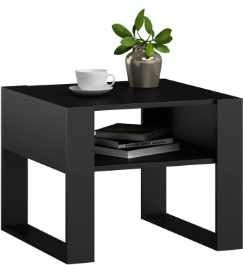 MATKAM Couchtisch KAJA H50 x B60 x T63,6 cm, offene Ablage unter der Tischplatte, Kufenbeine, Wohnzimmer Couchtisch Modern Wohnzimmertisch Universal (Schwarz)