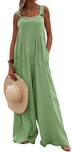 Acrawnni Women's Dungarees Vintage Floral Printed Loose Casual Baggy Sleeveless Overall Long Jumpsuit Playsuit Trousers Pants Romper