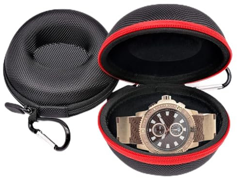 LTHERMELK 2 Pezzi Custodie per Orologi da Viaggio, Scatola Portatile per Orologio Singolo con Cerniera, Eva Scatola per Orologi Rotonda con Portachiavi per Orologi da Polso Bracciale (Nero, Rosso)
