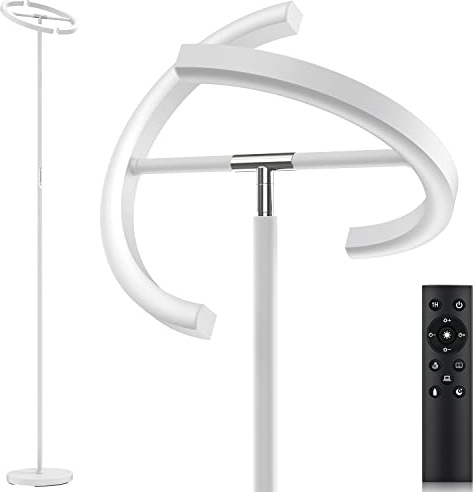 SIBRILLE White Floor Lamp, Modern Stepless Dimmable Standing Lamp 3000-6000K, 20W LED Rotatable Reading Tall Lamp, Touch & Remote Control Uplighter Floor Lamps for Living Room Bedroom Office