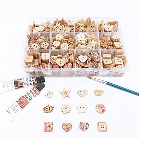 Holzknöpfe in verschiedenen Formen - Tierknöpfe, lustige Knöpfe, Nähknöpfe, Dekorieren, farbige Knöpfe - Geschenk (9033-480 Stück)