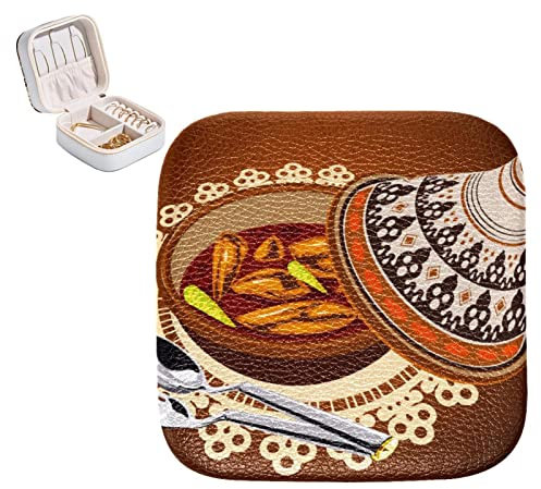 Caja organizadora de joyas de cuero PU pequeño caso de joyería Sambal pollo Tajine servido con olla de aceitunas