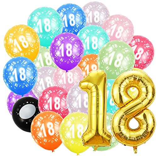 Geburtstag zahlen luftballon 18 jahre und 20Pcs 30cm Luftballons- Folienballon in 40-101cm Geburtstagsdeko - Ballon Zahl Deko zum Geburtstag fliegt mit Helium für Männer Frauen 18.Geburtstagsparty