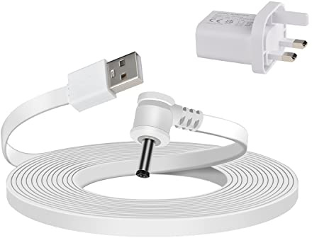 VIEWZONE Power Charging Cable Compatible with Stick Up Cam Battery, 6m Charge Cable with Wall Plug to Power Security Camera, 1-Pack, White