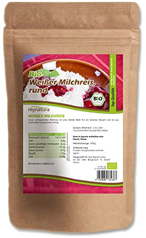 Mynatura Bio Milchreis I Selber machen I Rundkornreis I Runde Reiskörner I Pflanzliches Produkt I Süßspeise kochen I Reis I Im Beutel (1000g)