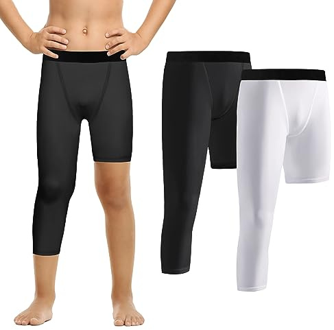 Valcatch 2 Pack garçons Jeunes Pantalon de Compression,3/4 Capris Une Jambe serrée Legging, Couche de Base athlétique pour la Course au Basket