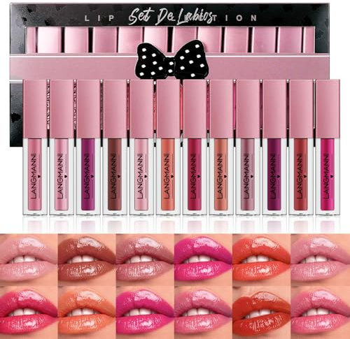 12pcs Ensemble de gloss à lèvres, Coffret de maquillage pour les femmes et les filles : rouge à lèvres liquide hydratant, brillant et teinté, imperméable et anti-adhérent