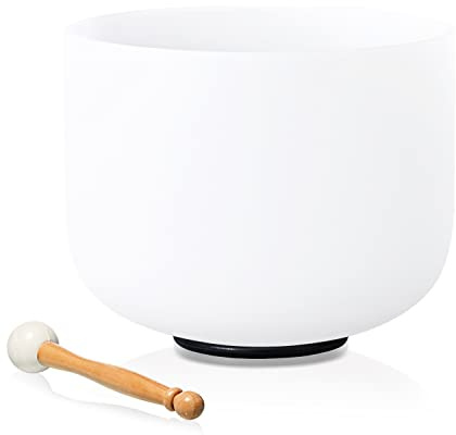 Lycrystal Singing Bowl 8 Inch E Note Solar Plexus Chakra Frosted Quartz Crystal Sound Bowl Mallet and O-ring For Sound Healing Meditation