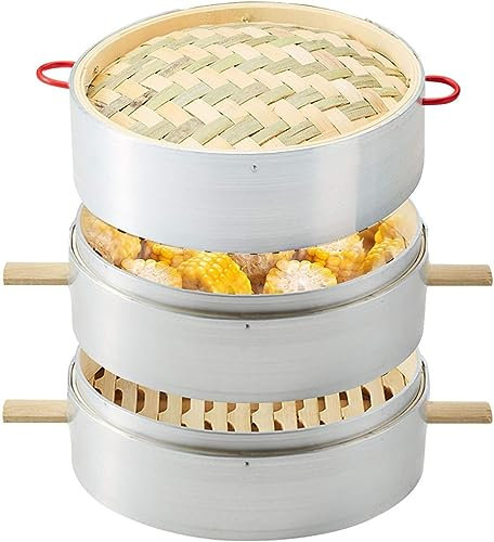 Vaporera de bambú hecha a mano, cestas de 2-1 niveles de 30 cm (11,81 pulgadas), albóndigas Dim Sum, pollo, pescado y carne