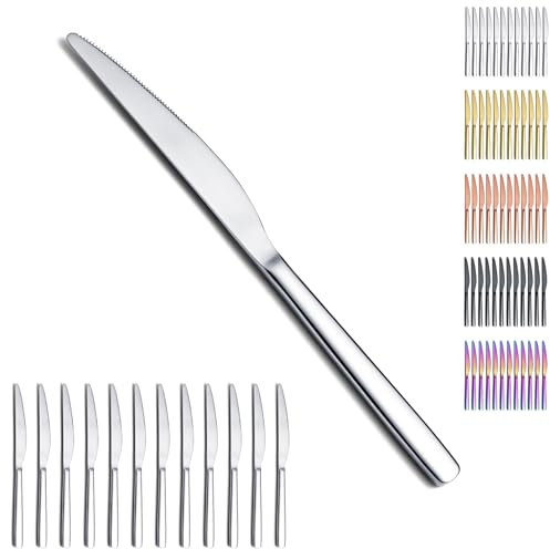Evanda Dinner Knives Set 12 Pieces, Stainless Steel Table Knife Steak Knives, Butter Knife Set, Modern Design Cutlery Set, Dishwasher Safe