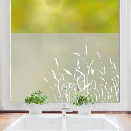 Sichtschutzfolie Gräser Fensterfolie Fensterdeko Milchglasfolie Sichtschutz, 55 cm hoch, 200 cm breit