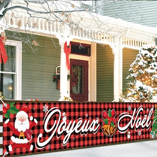 Joyeux Noël Décoration Bannière, Grande Bannière de Noël Déco pour Intérieur Exterieur, Hiver Décoration pour la Fête du Nouvel An, 300 * 50cm (Français-Rouge)