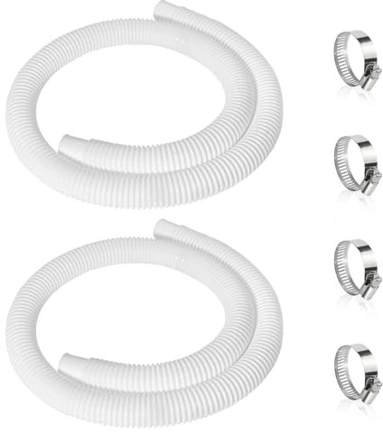 2 Stück Poolschlauch 32mm für Poolpumpen,150cm Weiß Schwimmbadschlauch,UV & Chlorwasser-beständiger Pumpenschlauch，Flexibler Schlauch für Poolpumpe,Schlauch pool mit 4 Stück Sicherungsclip