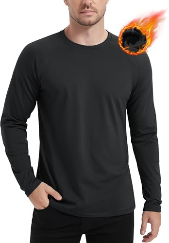 MAGCOMSEN Black Thermal Long Sleeve Men Fleece Winter Base Layer Undershirts Dry Fit Gym Shirts Black XL