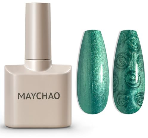 MAYCHAO 15ML Pearl Gel Nail Polish Pearlescent Shell Shimmer Mermaid Green Gel Polish Swirl Thread Effect Nail Polish Soak Off UV LED Lamp Curing for Nail Art Manicure Salon DIY at Home, 0.5 OZ