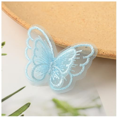 Wisafory 30 Stück Spitze Tüll Schmetterling Applikation Stickerei Aufnäher Spitzenstoff Patches Schmetterlinge Applikationen Zubehör für DIY Kleidung Tasche Haarschmuck Blau