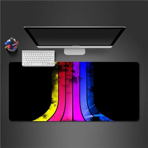 QiHon Gaming Mauspad XXL Gelb Lila Blau Großes Mauspad Schreibtischauflage mit Vernähte Kanten Einer speziellen Oberfläche verbessert Geschwindigkeit und Präzision 900x400x3mm