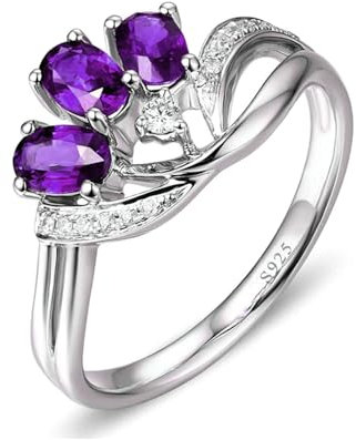BCughia Ring Damen Hochzeit, Damenring 925er Silber Oval Form Violett Zirkonia Ring Größe 63 (20.1)