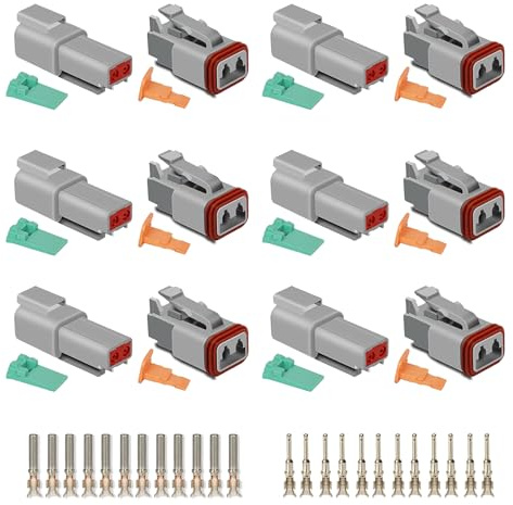 6 Sets 2 Pin Male Female Auto Waterproof Electrical Wire Connector Plug | 22-16AWG Connector, 2-Pin DT Connector Kit for Motorcycle, Scooter, Car, Truck, Boats