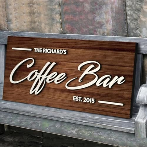 Letrero Personalizado Para Bar de Café - Regalo 3D de Madera, Decoración del Hogar, Nombre y Apellido Personalizados, Bienvenida