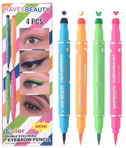 Liquid Eye Liner Pens, Waterproof Non-smudge Eye Liner Pens, Longwear Double-Head 4 Color Liquid Stamp Beauty Eye Liner Pen, Eyeliner Stamp for Girlfriend, Wife, Daughter and Lover