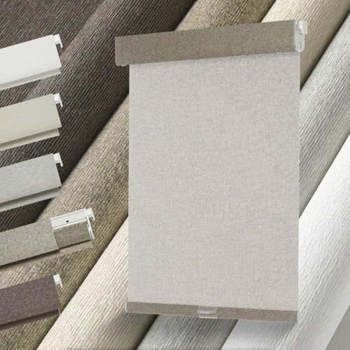 Persilux No Drill No Tools Light Filtering Roller Shades for Windows,Linen Fabric Cordless Roller Blinds,Custom Blinds for Home,Bedroom,Living Room,Khaki-Light Filtering,Custom Size