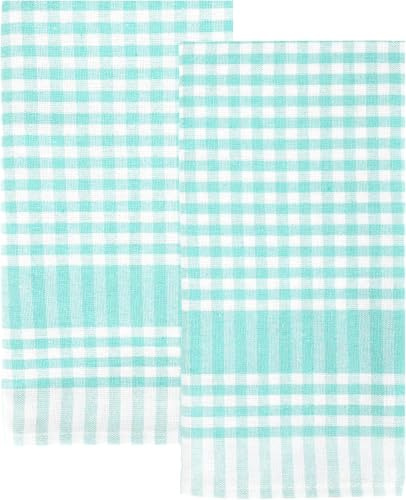 Talking Tables 2 x Mint Green Gingham Kitchen Tea Towels Table Linen Fabric Dish Cloths Large Checkered Cloth Napkins Absorbent Durable Soft Cotton Quick Drying, ECO Packaging 45cm x 70cm