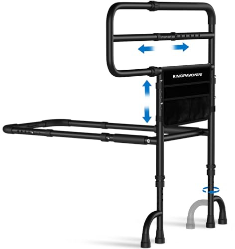 KingPavonini Bed Rails for Elderly Adults Safety with 12 Level Adjustable Handle, Stable Bed Railings for Seniors Hold up to 500 Lbs, Bed Cane with Storage Bag & Tool-Free