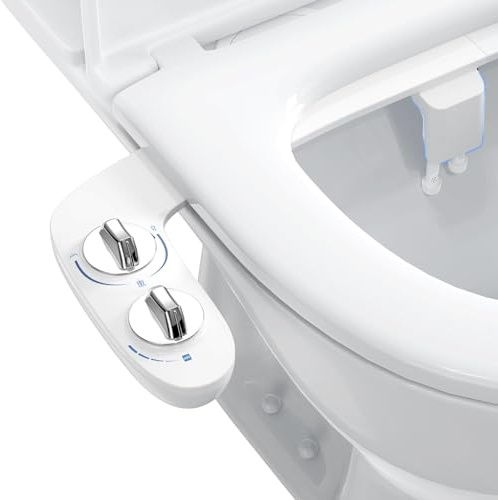 Bidet Attachment for Toilet UK, Non-Electric Cold Water Bidet Toilet Seat Attachment with Adjustable Water Pressure, Ultra-Slim Bidet with Self-Cleaning Dual Nozzles(Frontal & Rear Wash)