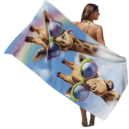 EPRHAY Giraffe Pattern Beach Towel Absorbent Lightweight Bath Sheets Beach Holiday Essentials Outdoor Travel Towel Microfibre Large Funny Surfing Swimming Towels Sand Free Quick Dry Towel (C)