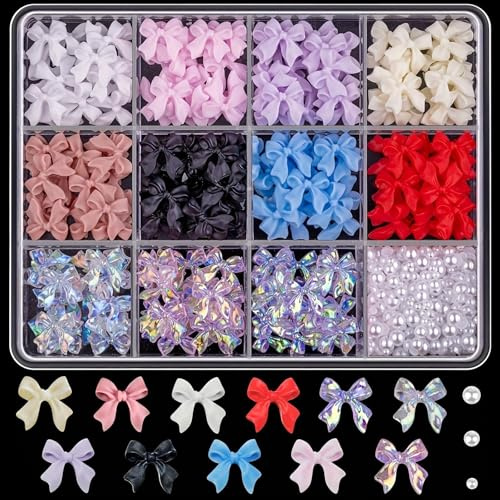 Barlone 3D Schleifen Nail Charms Nägel, Heart Bowknot Perlen Nägel Charms für Nägel, Nail Art Charms, Nagelcharms for Frauen und Mädchen Manicure DIY Crafts Jewelry Accessories