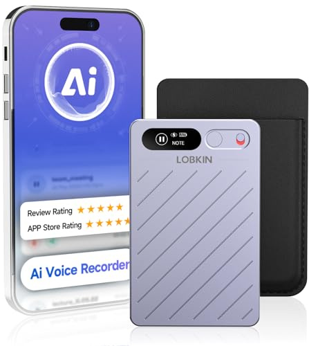LOBKIN KI Diktiergerät Mini mit Schreibfunktion- 64GB Aufnahmegerät,Voice Recorder der in 118 Sprachen Transkribiert und Zusammenfasst, App-Steuerung,Rauschunterdrückung,Geeignet Für Meetings,Anrufe