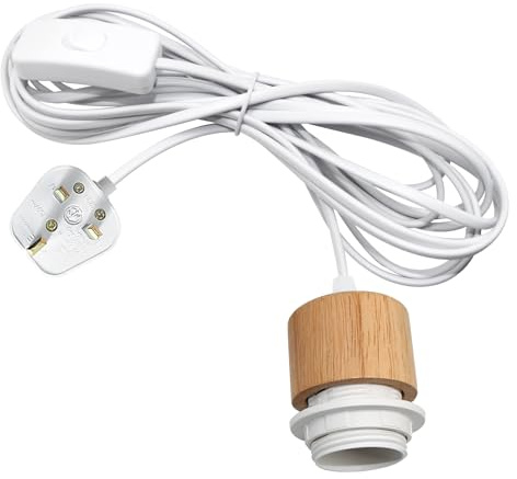 Plug in Pendant Light Cord, 5M Light Cable with Switch and Plug, E27 Lamp Holder, Plug in Ceiling Light Fitting, Industrial Vintage Hanging Light for Indoor Decoration, DIY Lampshade Kit, White