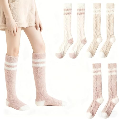 PORUPAEL 3 paia di calzini da donna morbidi al ginocchio invernali caldi calzini lunghi da donna da donna morbidi calzini alti da donna morbidi calzini alti in pile corallo caldi calzini alti al