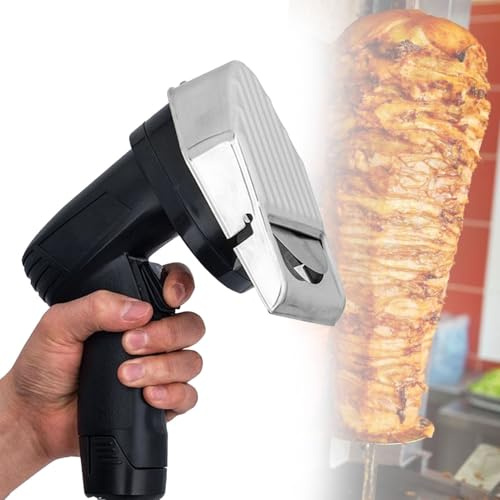UORDBY Tagliagiro Commerciale da 80 W, Coltello Elettrico per Kebab, affettatrice per Kebab Doner Kebab con 2 Lame, 2600 Giri/min, per Grill, cucine, Snack Bar, ristoranti, Case Batterytype