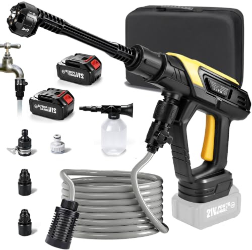 Idropulitrice a Batteria compatibile con 2x4000 mAh Batterie, Idropulitrice Portatile 45 bar con Ugello 6 in 1, Tubo 5 M, 360L/h Pistola Idropulitrice per Auto, Giardino, Prato