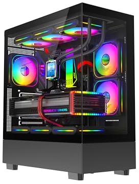 ASC Gaming PC Bundle: AMD Ryzen 5 5500-16GB RAM - 1TB NVME - RTX3050 6GB Graphics - 22 Monitor -Windows 11, Black RGB 9 Fan Glass Gaming Case (Tower Only, Black 9 Fan Glass)