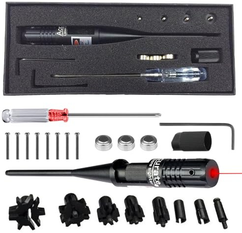 BORDEAG Bore Sighter, kit di visiera per trapano, calibro da 22 a 50, con scatola per il trasporto, leggero, boresight, lega di alluminio di alta qualità, collimatore boresight per calibrazione