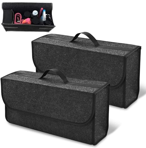 PORFOYO Lot de 2 Organiseur de Coffre de Voiture, Sac de Coffre Pliable, Rangement Coffre de Voiture, Organisateur de Rangement pour Voiture, Fond Antidérapant, Gris