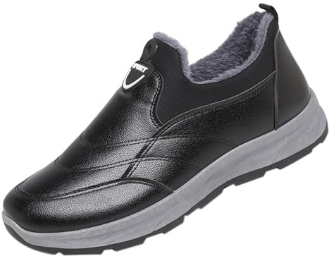 Winter Boots Men's Lined and Waterproof Ankle Boots Winter Warm Snow Boots Non-Slip Winter Boots Slip On Barefoot Shoes Slip On Fleece Thick Sole Boots Without Laces, black, 10 UK