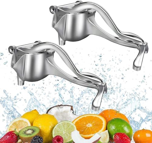 2026 Neu Saftpresse Manuell Edelstahl, Zitruspresse Edelstahl Zitronenpresse Orangenpresse, Manueller Entsafter für Maximale Saftproduktion für alle Obst- und Gemüsesorten (2 Stück)