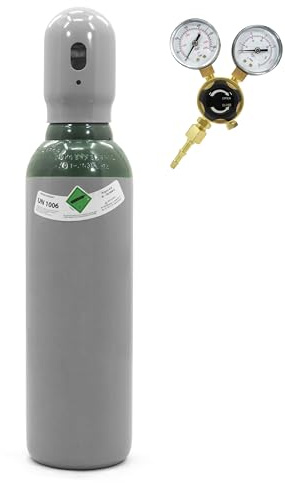 Argon bombola di gas da 5 l, riempita 4.8 con riduttore di pressione, gas di saldatura puro (100%) 150 bar per saldatura TIG | Nuova bombola di gas di protezione per 10 anni TÜV + Mini regolatore Ar