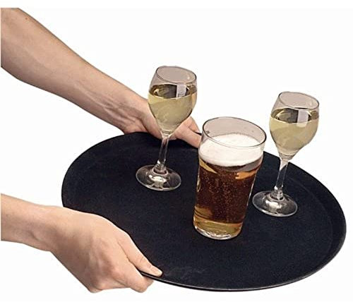 Kristallon - Bandeja redonda de fibra de vidrio antideslizante para servir, color negro, 280 mm