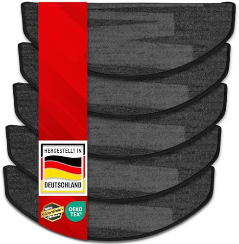 casa pura Stufenmatten innen selbstklebend halbrund schwarz 15 Stück Treppenstufen Matten 65 x 23,5cm, modernes Design Stufenteppich (Via Veneto)
